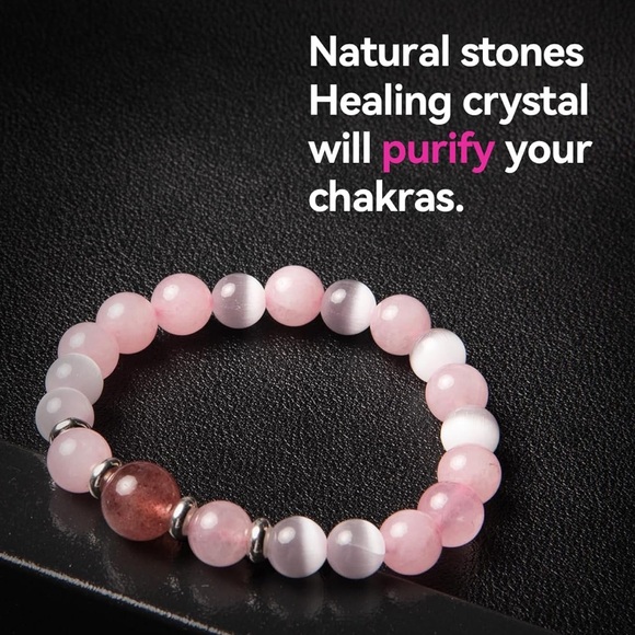 Hand Crafted Jewelry - 🆕New by Rose Quartz, Strawberry Quartz, and Cat's Eye Crystal Gemstone Bracelet